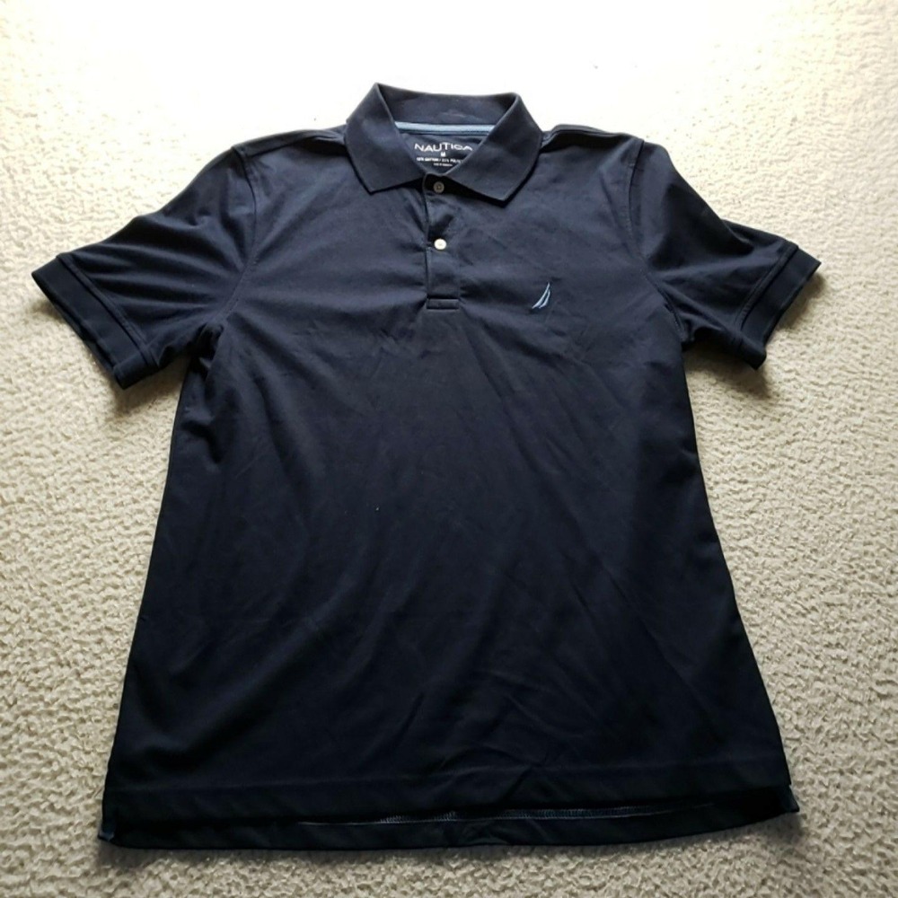 Nautica Polo Shirt Mens M Navy Blue Solid Breathable Moisture Wicking Knit Top